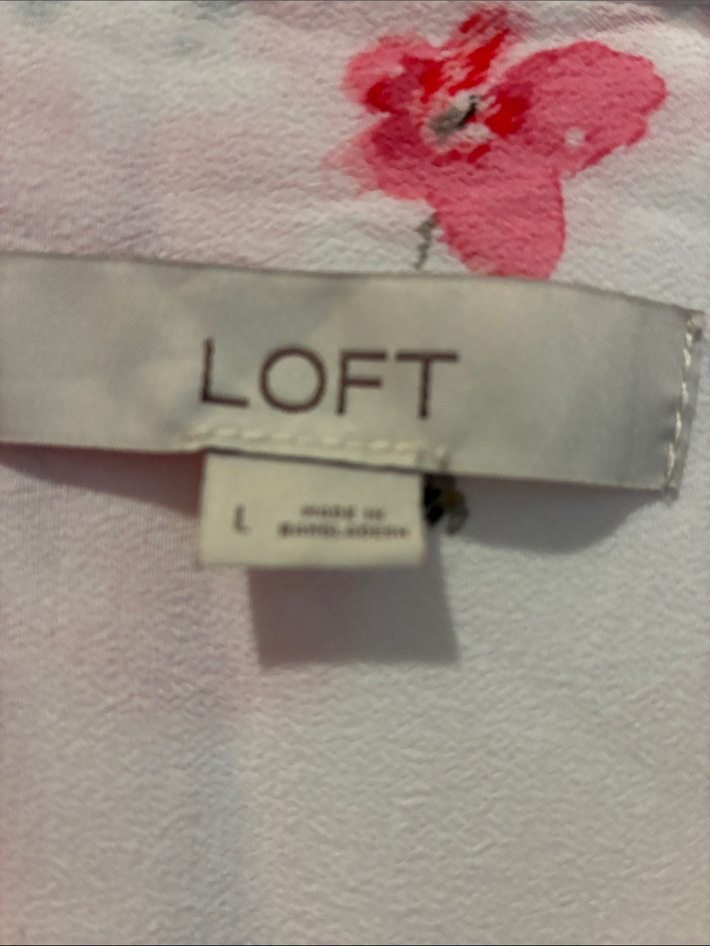 LOFT White Floral Tie-Neck Blouse with Pink, Orange & Yellow Blooms - Picture 2 of 5
